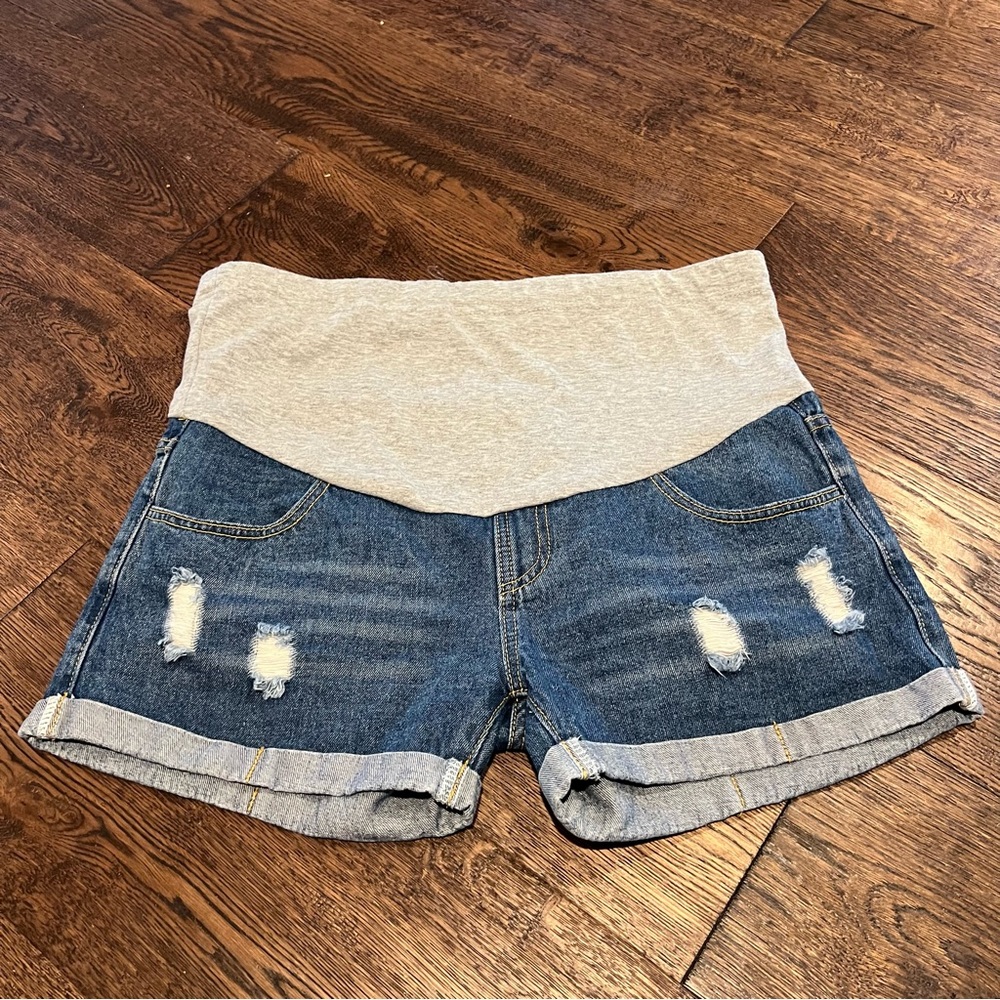 Maternity blue jean shorts